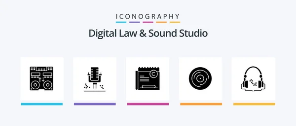Digital Law Sound Studio Glyphh Icon Pack Включая Царапины Запись — стоковый вектор