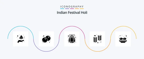 Holi Glyph Icon Pack Including India Food India Wheat Holi — Stock Vector