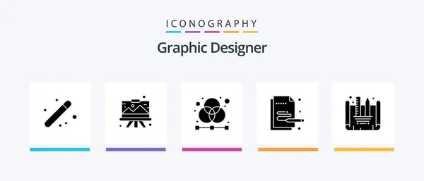 Grafický Designér Glyph Icon Pack Včetně Malby Kreativní Grafiku Mřížka — Stockový vektor