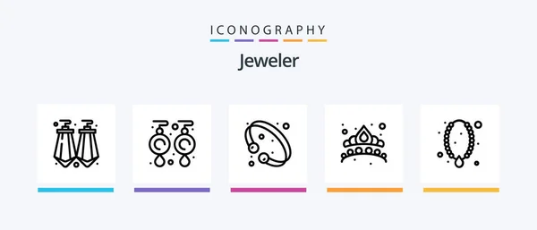 Mücevher Hattı Icon Paketi Mücevherler Dahil Aksesuarlar Moda Gümüş Altın — Stok Vektör