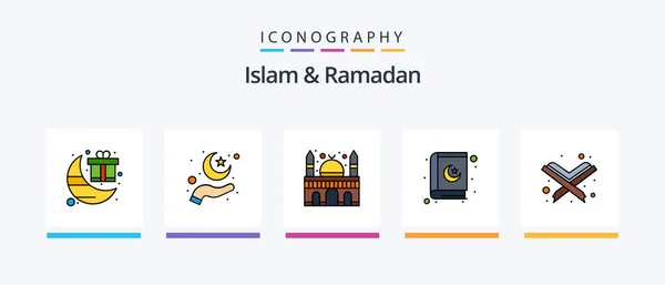 Islam Ramadan Line Filled Icon Pack Including Ramadan Fasting Mosque — Wektor stockowy