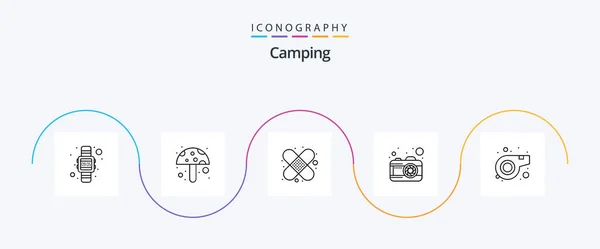 Camping Line Icon Pack Including Whistle Bandage Sport Picture — Stockvektor
