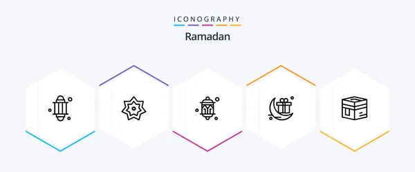Ramadan Line Icon Pack Including Lantern Kareem Festival Celebration — Stock Vector
