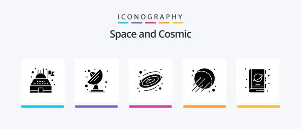 Paquete Iconos Space Glyph Incluido Ciencia Espacio Planeta Libro Diseño — Vector de stock