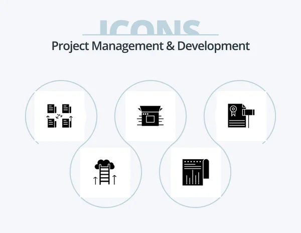 Project Management Development Glyph Icon Pack Icon Design Inglés Producto — Archivo Imágenes Vectoriales