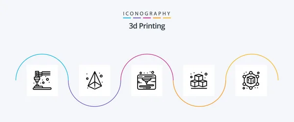 Printing Line Icon Pack Including Geometric Printing Cube — Archivo Imágenes Vectoriales