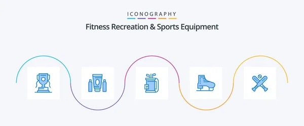 Fitness Dinlenme Spor Malzemeleri Mavi Icon Paketi Paten Dahil Kayın — Stok Vektör