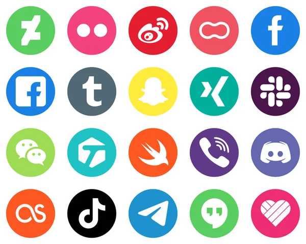White Flat Circle Icons Wechat Xing Mothers Snapchat Social Media — Stock Vector