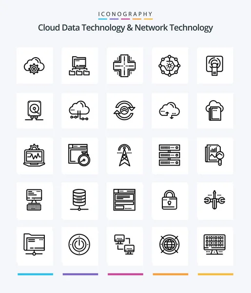 Tecnología Datos Nube Creativa Tecnología Red Paquete Iconos Esquemas Como — Vector de stock