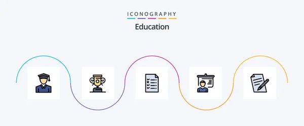 Education Line Filled Flat Icon Pack Including Pen Education Education — ストックベクタ