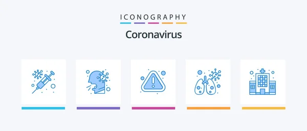 Coronavirus Blue Icon Pack Incluindo Edifício Erro Vírus Anatomia Design — Vetor de Stock