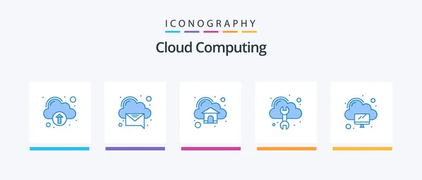 Cloud Computing Blue Icon Pack Including Computing Tool Android Repair — Stock Vector