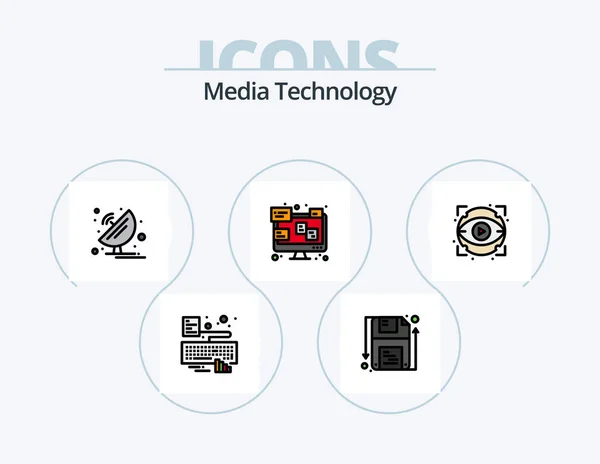 Media Technology Line Filled Icon Pack Icon Design Disk Mobile — Vetor de Stock