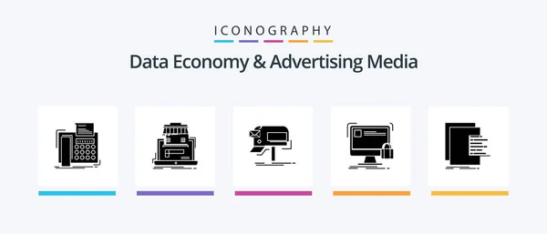 Data Economy Advertising Media Glyph Icon Pack Including Lock Protect — Wektor stockowy