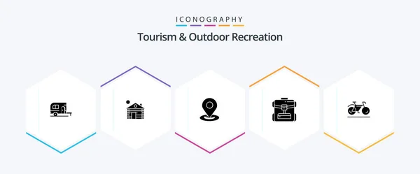 Tourism Outdoor Recreation Glyph Icon Pack Including Movement Hotel Location — Vetor de Stock