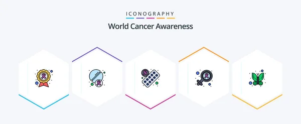 World Cancer Awareness Filledline Icoon Pack Inclusief Bug Kankerdag Geneeskunde — Stockvector