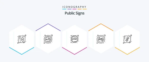 Public Signs Line Icon Pack Including Arrow Smoking Sign Cigarette — Stok Vektör