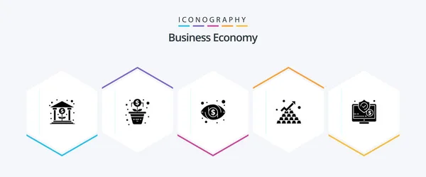 Economy Glyph Icon Pack Including Online Money Eye Gold — Stok Vektör