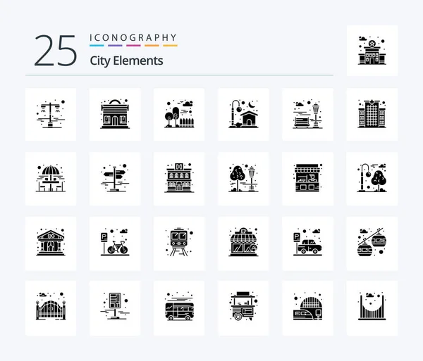 City Elements Solid Glyph Icon Pack Including City Moon Building — Wektor stockowy