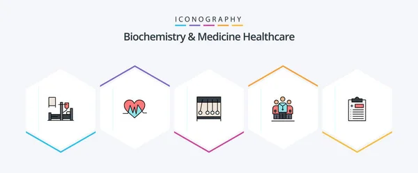 Biochemie Und Medizin Healthcare Filledline Icon Pack Mit Zwischenablage Krankenhaus — Stockvektor
