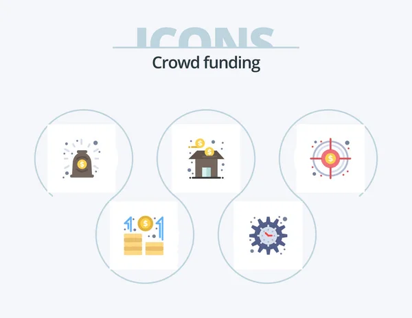 Crowdfunding Flat Icon Pack Icon Design Ziel Fonds Einigung Finanzen — Stockvektor