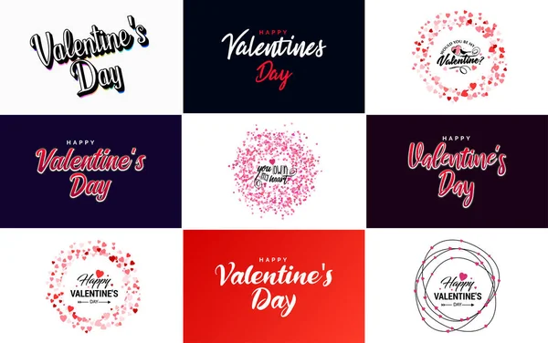 Happy Valentine Day Greeting Card Template Cute Animal Theme Pink — Image vectorielle