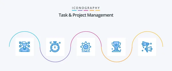 Εργασία Και Project Management Blue Icon Pack Συμπεριλαμβανομένων Ομιλητής Ώρα — Διανυσματικό Αρχείο