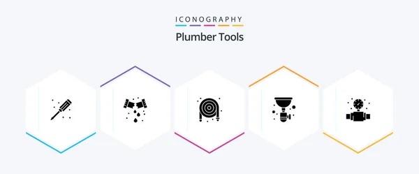 Plumber Glyph Icon Pack Including Gauge Sink Hose Plumbing Pipe — Stockový vektor