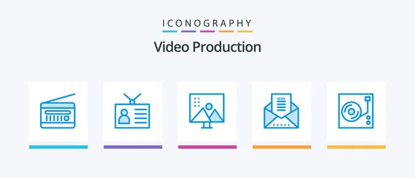 Video Production Blue Icon Pack Včetně Obálky Zprávami Email Retro — Stockový vektor