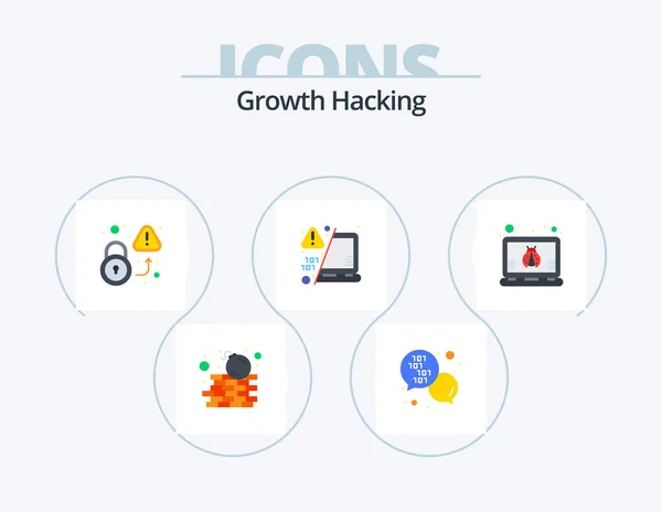 Hacking Flat Icon Pack Projekt Ikony Haker Przeniesienie Zamek Laptop — Wektor stockowy