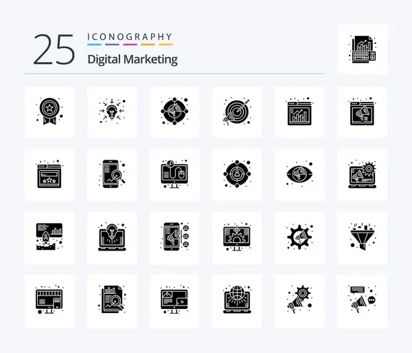 Pack Icônes Digital Marketing Solid Glyph Comprenant Une Barre Marketing — Image vectorielle