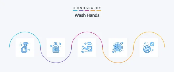 Wash Hands Blue Icon Pack Including Virus Bacteria Hand Blood — 图库矢量图片