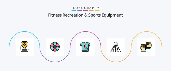 Fitness Recreatie Sport Equipment Line Filled Flat Icon Pack Inclusief — Stockvector