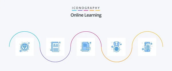 Çevrimiçi Öğrenme Mavi Simge Paketi Mobil Öğrenme Dahil Eğitici Uygulama — Stok Vektör