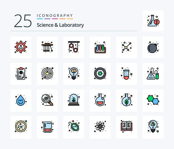 Science Line Filled Icon Pack Including Science Atom Physics Test — ストックベクタ