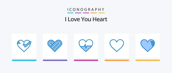 Pack Icônes Heart Blue Inclus Rapport Battre Favori Amour Icônes — Image vectorielle