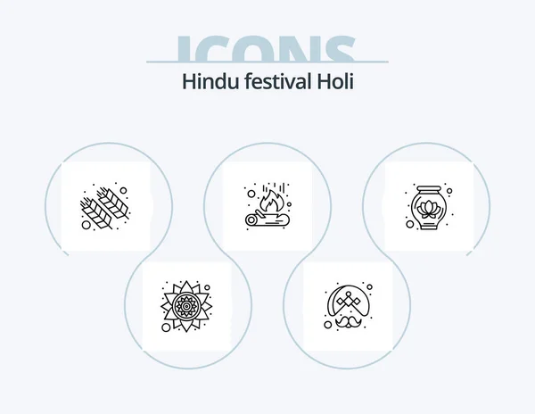Holi Line Icon Pack Icon Design Blé Holi Feu Ferme — Image vectorielle