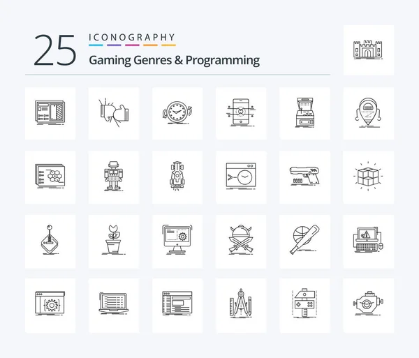 Gaming Genres Και Προγραμματισμός Γραμμή Πακέτο Εικονίδιο Συμπεριλαμβανομένου Του Κινητού — Διανυσματικό Αρχείο
