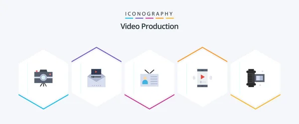 Video Produktion Platt Ikon Pack Inklusive Multimedia Film Marknadsföring Video — Stock vektor