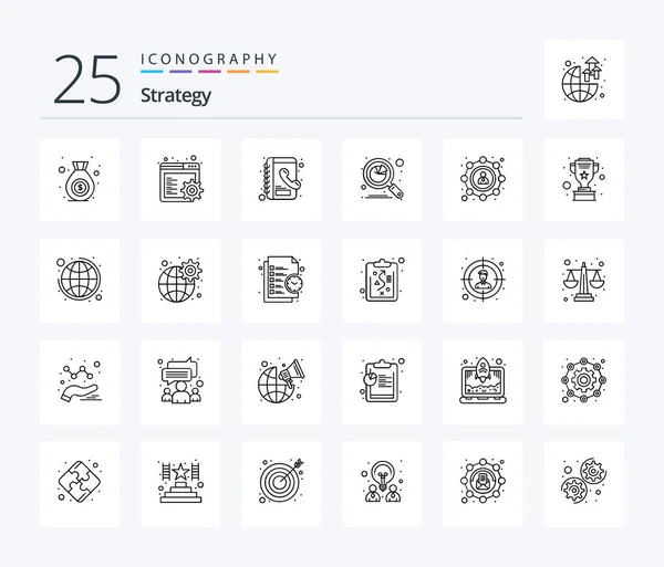Strategie Line Icon Pack Inklusive Benutzer Seo Telefonbuch Affiliate Grafik — Stockvektor
