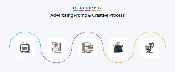Advertising Promo Creative Process Line Filled Flat Icon Pack Including — Stock Vector