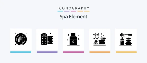 Spa Element Glyph Icon Pack Incluindo Massagens Pedra Cabelo Spa — Vetor de Stock