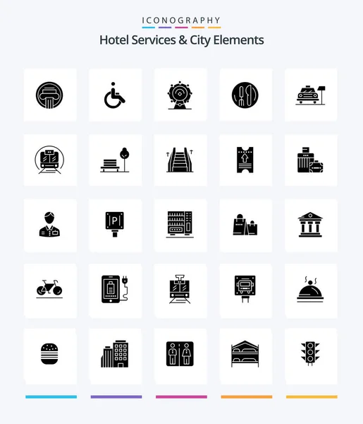 Creative Hotel Services City Elements Glyph Solid Black Icoon Pack — Stockvector