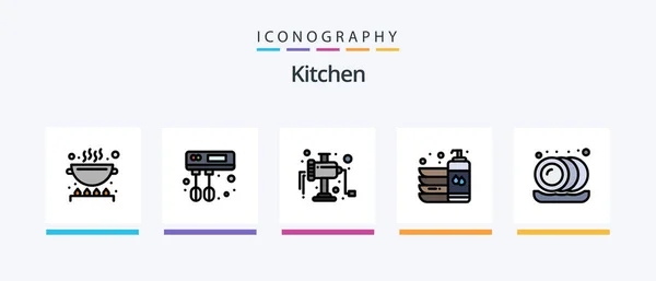 Kitchen Line Filled Icon Pack Including Pack Plate Package Palette — Stockový vektor