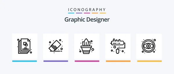 Grafický Designér Line Icon Pack Včetně Designu Papír Design Dokument — Stockový vektor