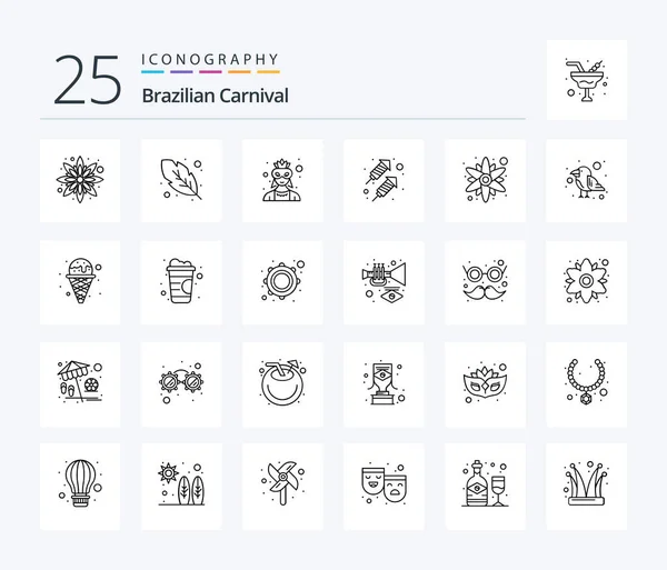 Brasilianische Carnival Line Symbolpackung Mit Papagei Sonnenblume Charakter Blume Feuerwehreinsatz — Stockvektor