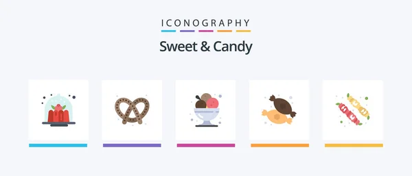 Sweet Candy Flat Icon Pack Including Sweets Dessert Pretzel Candy — Stock Vector
