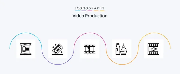 Ligne Production Vidéo Pack Icône Comprenant Maquillage Cosmétologie Billets Théâtre — Image vectorielle