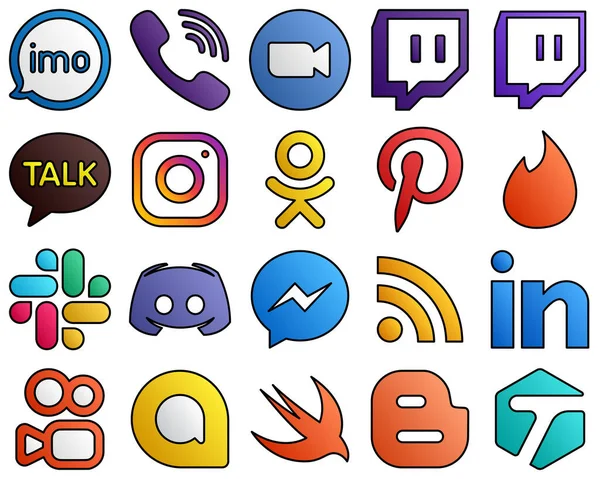 Filled Line Style Social Media Icon Package Pinterest Video Meta — Stock Vector