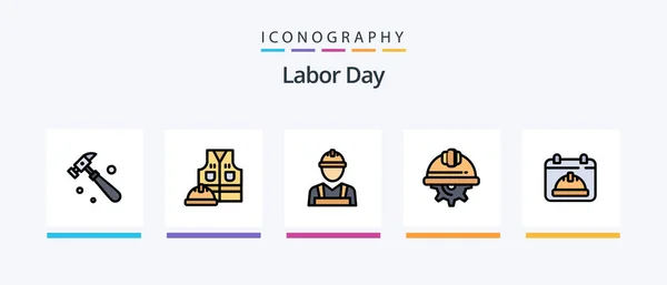 Labor Day Line Filled Icon Pack Including Construction Hand Tools — Stock Vector